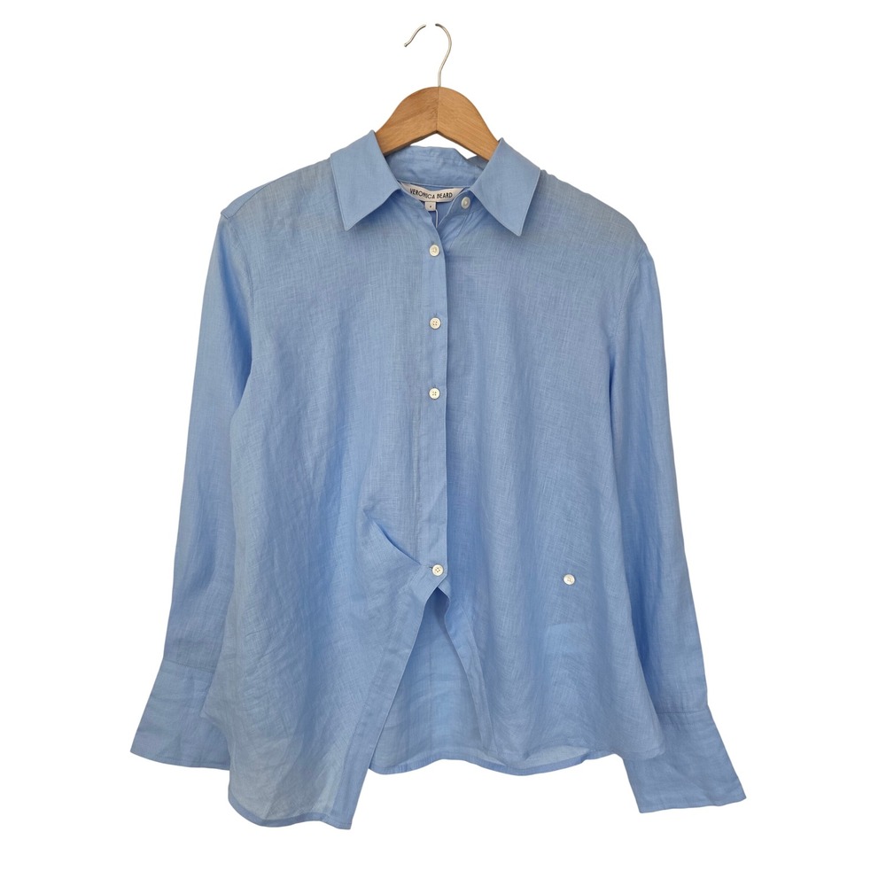 Veronica Beard Perezzi Shirt Linen Asymmetrical 4 Blue Jay NWT $348 2603LN42